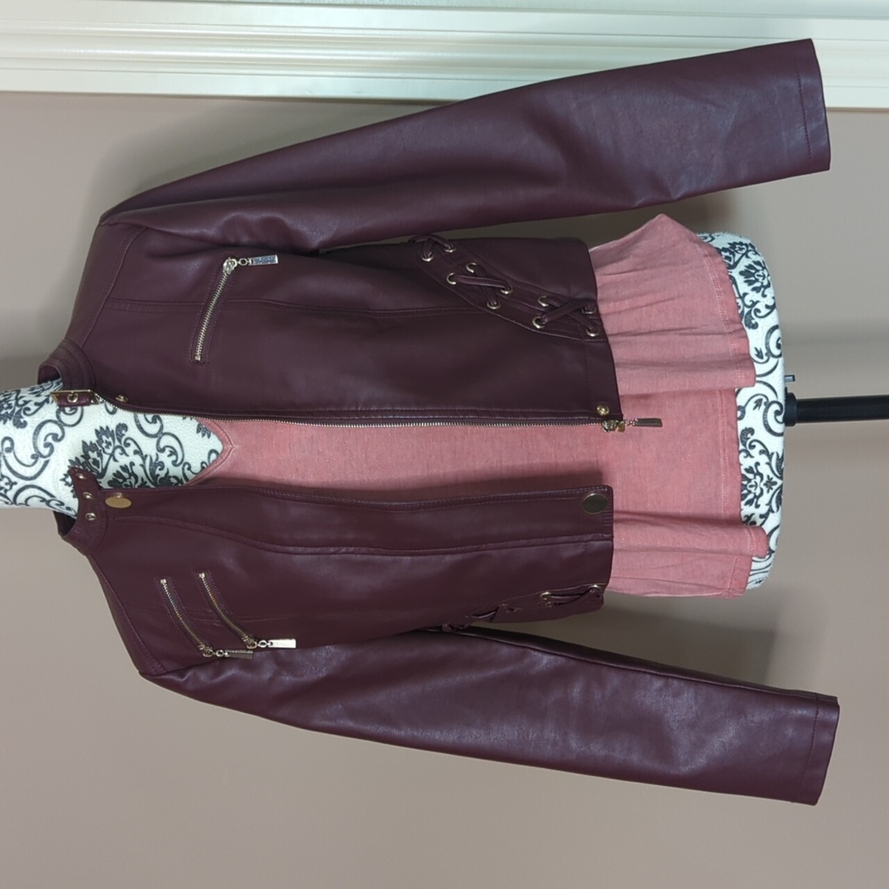 Burgundy Faux leather Jacket Size S